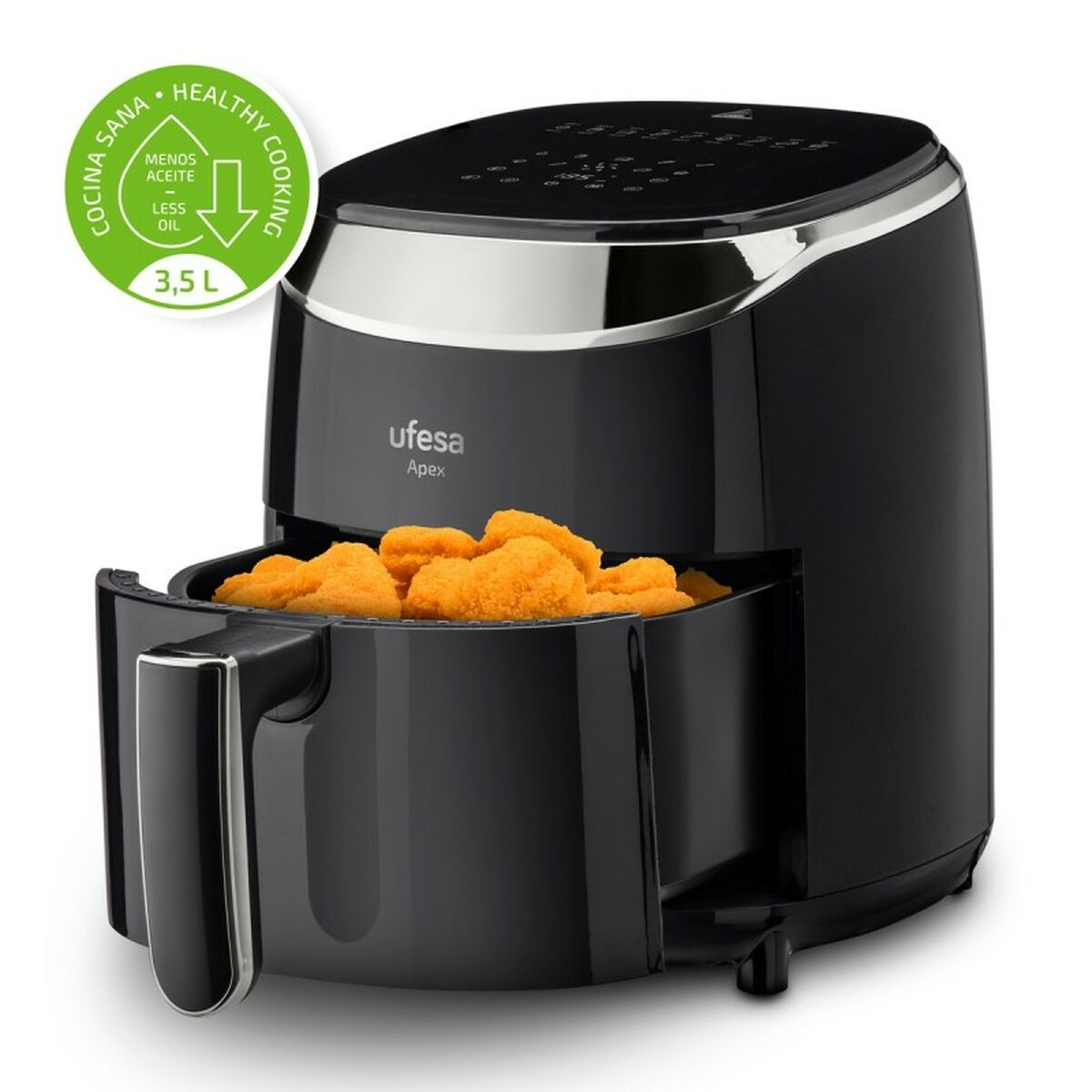 UFESA APEX Airfryer 1200W — Compacte Heteluchtfriteuse Zwart