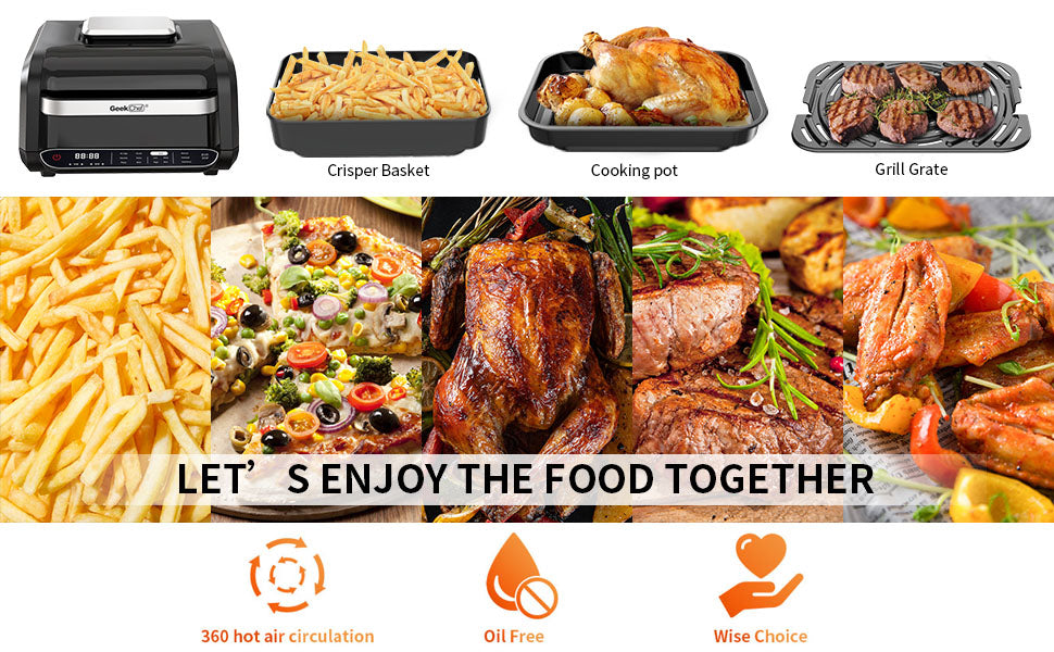 Geek Chef Airocook Smart Grill Airfryer RVS — Elektrische Heteluchtfriteuse